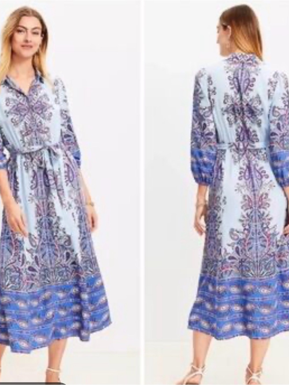 LOFT Light Blue Paisley Maxi Dress with Blue & Purple Accents